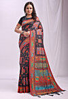 Woven Linen Cotton Saree in Black