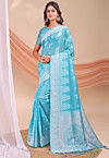 Woven Linen Cotton Saree in Blue