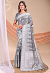Woven Linen Cotton Saree in Grey