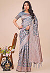 Woven Linen Cotton Saree in Grey
