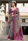 Woven Linen Cotton Saree in Grey