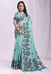 Woven Linen Cotton Saree in Light Blue