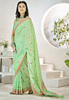 Woven Linen Cotton Saree in Light Green