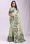 Woven Linen Cotton Saree in Light Green