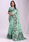 Woven Linen Cotton Saree in Light Green