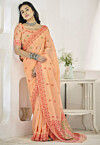 Woven Linen Cotton Saree in Light Orange
