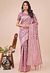 Woven Linen Cotton Saree in Light Purple