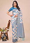 Woven Linen Cotton Saree in Off White