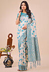 Woven Linen Cotton Saree in Off White