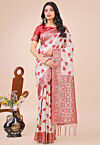 Woven Linen Cotton Saree in Off White