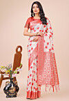 Woven Linen Cotton Saree in Off White
