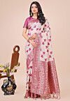 Woven Linen Cotton Saree in Off White