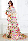 Woven Linen Cotton Saree in Off White