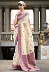Woven Linen Cotton Saree in Off White