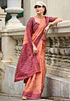 Woven Linen Cotton Saree in Orange