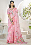 Woven Linen Cotton Saree in Pink