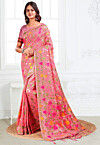 Woven Linen Cotton Saree in Pink