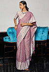 Woven Linen Cotton Saree in Purple