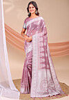 Woven Linen Cotton Saree in Purple