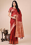 Woven Linen Cotton Saree in Red