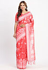 Woven Linen Cotton Saree in Red