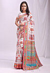 Woven Linen Cotton Saree in White