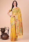 Woven Linen Cotton Saree in Yellow