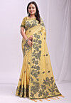 Woven Linen Cotton Saree in Yellow