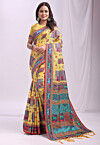 Woven Linen Cotton Saree in Yellow