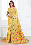Woven Linen Cotton Saree in Yellow