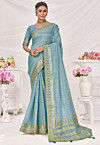 Woven Linen Saree in Blue