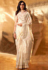Woven Linen Saree in Cream