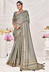 Woven Linen Saree in Grey