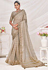 Woven Linen Saree in Grey