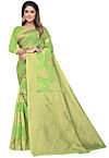 Woven Linen Saree in Light Green