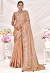 Woven Linen Saree in Peach