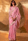 Woven Linen Saree in Pink