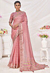 Woven Linen Saree in Pink