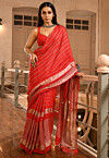 Woven Linen Saree in Red