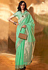 Woven Linen Saree in Sea Green