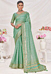 Woven Linen Saree in Sea Green