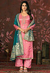Woven Organza Jacquard Pakistani Suit in Pink