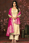 Woven Organza Jacquard Pakistani Suit in Yellow
