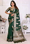 Woven Organza Saree in Dark Green