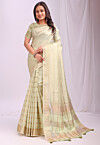 Woven Organza Saree in Light Green