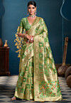 Woven Organza Saree in Light Green