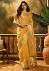 Woven Organza Saree in Light Mustard