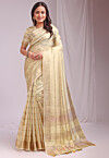 Woven Organza Saree in Light Yellow