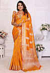 Woven Organza Saree in Mustard