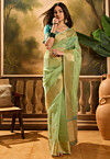 Woven Organza Saree in Pastel Green